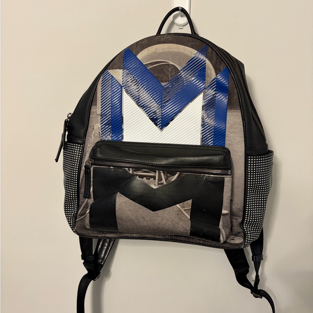 Men's MCM Black and Blue Graphic Backpack